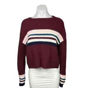 Pacsun Womens Striped Print Red Cotton Long Sleeve Pullover Sweater Top Size XS
